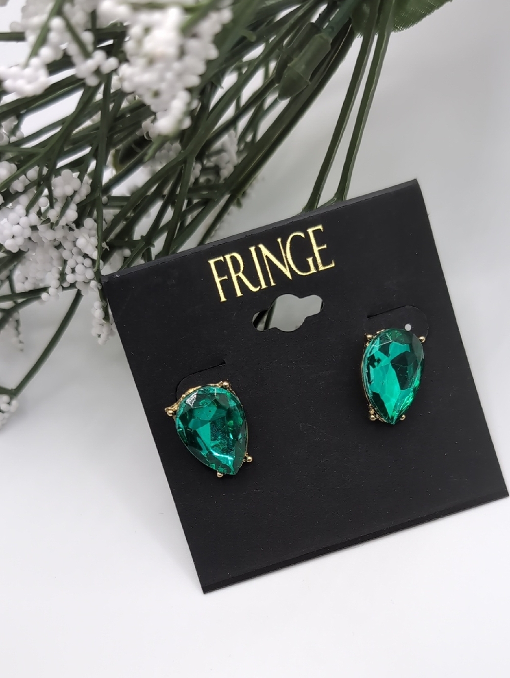 FRINGE Green Facet Crystal Earrings NWT $29